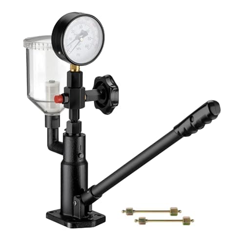 Image of WilTec Diesel Injector Nozzle Tester, Pressure Gauge Measures 0-600 Bar, Injector Testing Includes Adapter Pipes, Compact Design for Various Applications, Ideal for Workshops and Garages