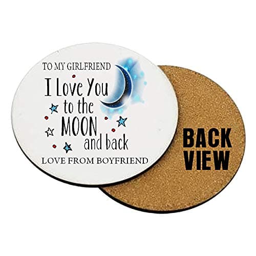 Image of Girlfriend I Love You to The Moon and Back Coaster, Tableware, Drinks Coaster, Office Desk Coffee-Tea Coaster Birthday Present. (Round Coaster MDF)