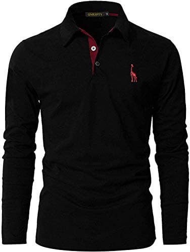 Image of GNRSPTY Mens Polo Long Sleeve Shirt Cotton Golf Giraffe Tops,Black,XL