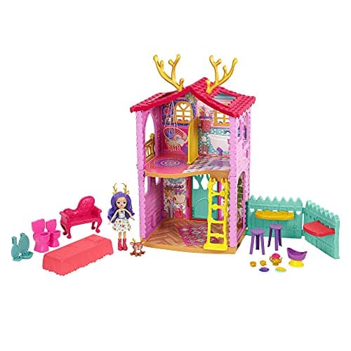 Image of Enchantimals Cozy Deer House Playset with Danessa Deer Doll & Animal Figure, 4 Play Areas & 15+ Pieces, Gift for Kids Ages 3-8 Y, HFC41