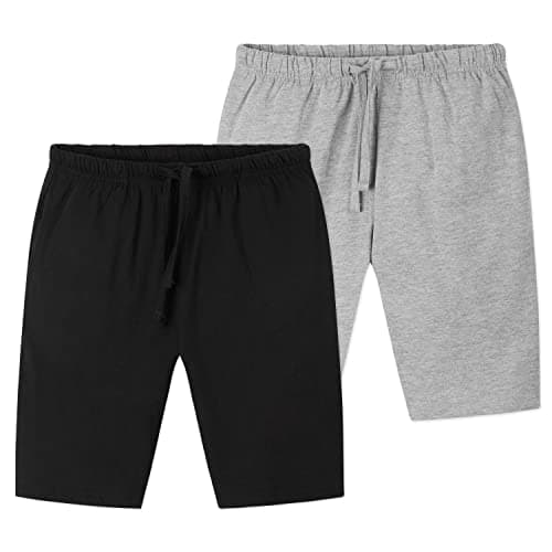 Image of CityComfort Shorts Pyjamas for Boys Teens Pack of 2 PJs Summer Casual Lounge Wear Soft Jersey Pyjama Shorts with Pockets (Black/Grey, 13-14 Years)