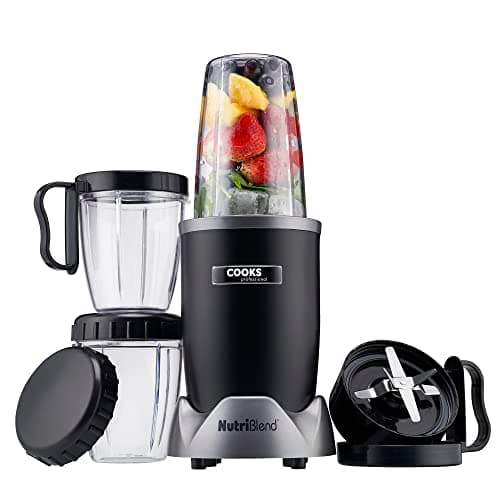 Image of Cooks Professional Nutriblend Smoothie Maker Blender 1000W with 9 Piece Accessory Set Including 1 700ml & 2 350ml Tumblers | Powerful Compact Kitchen Countertop Blending Machine | Black & Silver