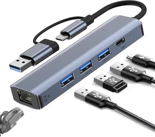 Image of Oliveria USB Type-C to Ethernet Adapter, Gigabit RJ45 LAN 1000 Mbps Network Adapter with 3 x USB 3.0 & USB Type-C Ports, USB-C to Ethernet Adapter for Windows XP/MAC/Linux/Chromebook, Plug and Play