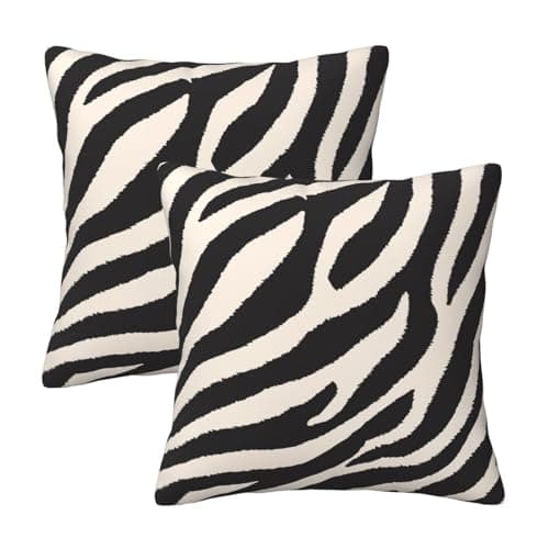 Image of HOSTECCO Zebra Print Cushion Covers 50x50 cm Set of 2 Striped Velvet Cushion Cases Modern Decorative Pillow Covers for Sofa Couch Bedroom Living Room
