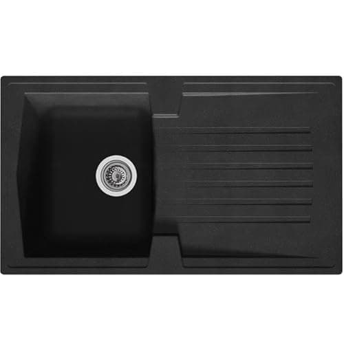 Image of Liquida AR10BL 1.0 Bowl Composite Reversible Inset Black Kitchen Sink with Waste