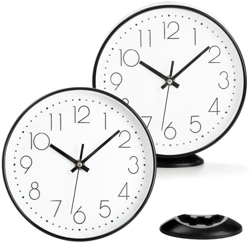 Image of Coloch 2 Pack Wall Clock, 20cm/8" Black Vintage Silent Non-Ticking Clock Round Battery Operated Quartz Analog Clocks for Office, Study, Living Room, Bedroom, School