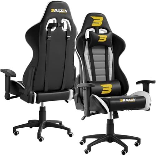 Image of BraZen Sentinel PC Adult Chairs Gaming Chair for Adults Ergonomic Office Seat Computer Gaming Chairs for Adults Video Game Chaors Gamer PC - White