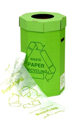 Image of Acorn Green Paper Recycling Bin for Recycled Waste Capacity 60 Litres 360mm x 677mm Ref 402565 (Pack of 5) Made in the UK for a lower carbon footprint