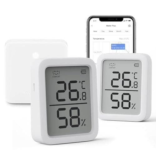Image of SwitchBot Indoor Thermometer Hygrometer 3 Pack, Indoor Temperature Humidity Sensor with Smart Alert & 68-Day Data Storage, 3In Bluetooth Room Thermometer (Meter Plus 2+ Hub Mini)