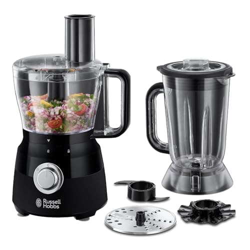 Image of Russell Hobbs Desire Electric Food Processor, Bowl with 1.5L usable capacity, 1.5L Plastic jug, Stainless steel blades, reversible slicing/shredding disk, dough hook & creaming disk inc, 600W, 24732