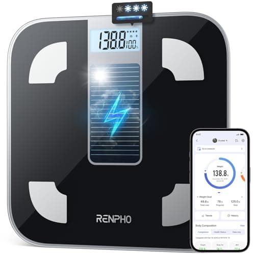 Image of RENPHO Scales for Body Weight, Battery-Free Solar Power Weighing Scale Digital Bathroom Smart Scale Bluetooth Body Fat Scale, Body Composition Monitor Analyzer with App, 400 lbs - Elis Solar
