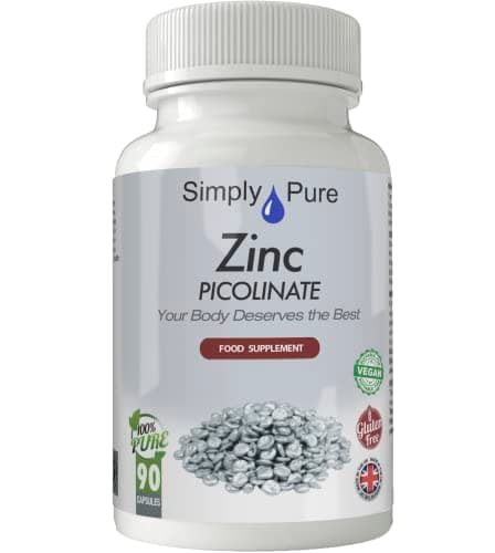 Image of Simply Pure Zinc Picolinate with Copper | Easily Absorbed Bioavailable Form of Zinc | Immune Support | 30mg Capsules x 90 | Gluten Free | GM Free | Vegan