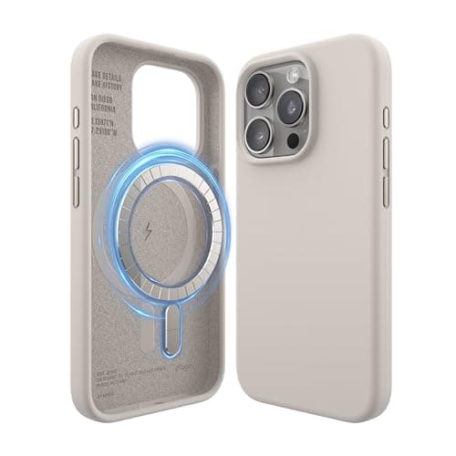 Image of elago Magnetic Silicone Case Compatible with iPhone 15 Pro Case, Compatible with MagSafe All Accessories, Built-in Magnets, Premium Silicone, Full Body Protective Cover [5 Layer Structure] (Stone)