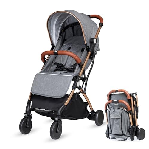 Image of Airline Approved Baby Pram, Foldable Cabin Stroller Pushchair, Compact, Travel Friendly Buggy, Baby Stroller with Smooth Ride, One-Handed Fold, Suitable for 0-36 Months, Max 15kg (Grey)