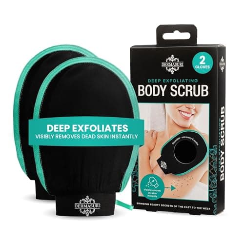 Image of Dermasuri Deep Exfoliating Glove - Polishing Body Scrub Gloves & Tan Remover - Korean Exfoliating Mitt & Skin Cleaner - Stocking Stuffer Gifts for Women & Men - Keratosis Pilaris Exfoliator - 2 Pack