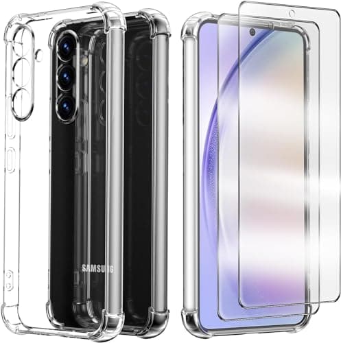 Image of NWNK13 Clear Case for Samsung Galaxy A34 5G Case with 2 Tempered Glass Screen Protector, Soft Bumper Flexible Edge Anti-Scratch Silicone Phone Case Cover Transparent for Samsung A34