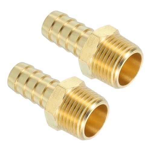 Image of sourcing map Brass Hose Barb Fittings 2pcs 1/2" Barb x 1/2" NPT Male Brass Barb Pipe Fitting for Water Fuel Air