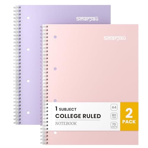 Image of Smarpau Notebook A4, 8 mm Lined with Margin, 2 Pack Wirebound Notebook with 80GSM Paper, 140 Pages College Ruled Journal with Perforated Edges - Pink+Purple