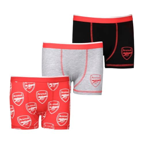 Image of Arsenal F.C. Boys Boxers | Boys Boxer Shorts Pack of 3 | Multipack Underwear Underpants Merchandise 8-9 Years Red