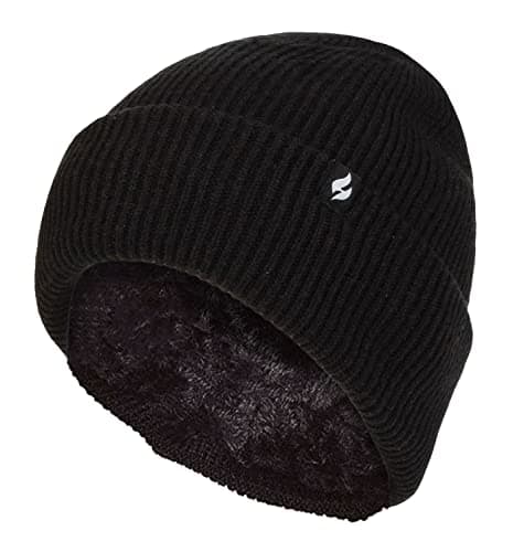 Image of HEAT HOLDERS Womens Beanie Hat with Heatweaver Fleece Lining Ladies Fashionable Turnover Cuff Hat (One Size, Black)