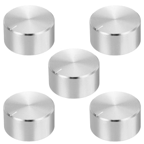 Image of uxcell 5pcs Potentiometer Knob Knurled Shaft Silver Tone Aluminum Smooth Surface Rotary Knob 26mmx13mm Volume Control Knob