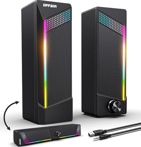 Image of Computer Speakers, 2 in 1 PC Speaker, Gaming Speakers for PC Computer Laptop Desktop Monitor, RGB Speakers with Touch Sensitive Lighting, USB Powered 3.5mm Aux（Package Only Two Speaker, No Soundbar）