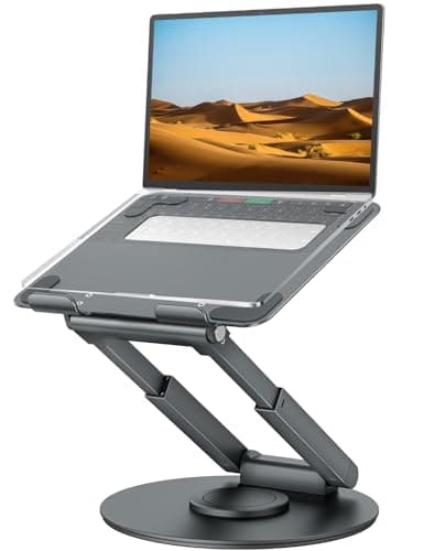 Image of tounee Telescopic Laptop Stand for Desk with 360° Swivel Base, Sit to Stand, Height Adjustable, Portable Riser Holder for Good Posture, Compatible with MacBook Pro, All Laptops 10-17"-Gray