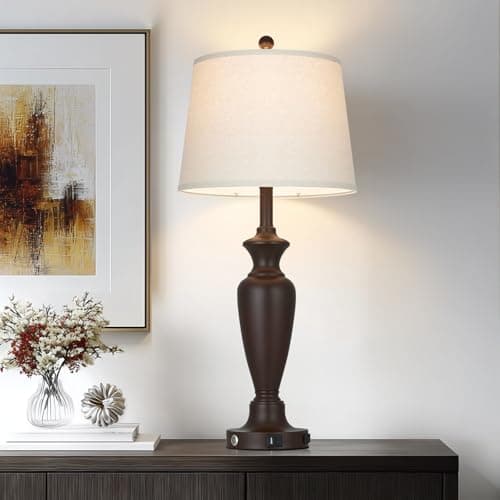 Image of Cinyirong 30" Tall Brown Table Lamp for Living Room, 3-Way Dimmable Touch Control Bedside Lamp for Bedroom Nightstand with USB A+C Ports & AC Outlet (1 Pack)
