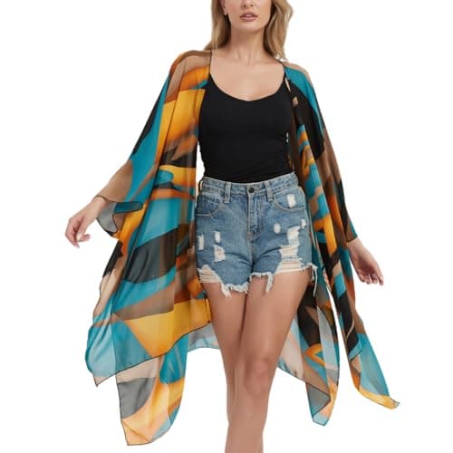Image of Women's Kimono Cardigan Long Chiffon Floral Swimsuit Cover up Bohemian Beachwear Bikini Shawl Tops