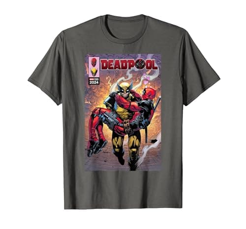 Image of Marvel Deadpool & Wolverine Logan Carrying Wade Comic Cover T-Shirt, Men, Asphalt Grey, Small
