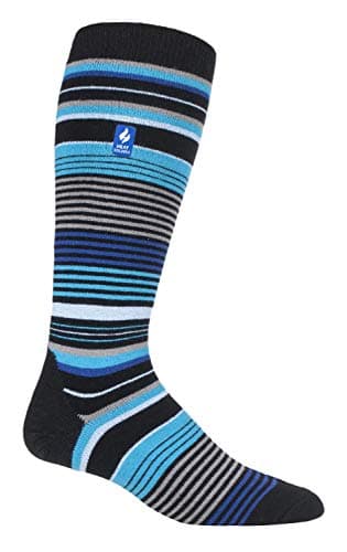 Image of HEAT HOLDERS LITE - Mens Thermal Ultra Thin Funky Ski Socks - Knee High Length with Padded Heel & Toe (6-11 UK, Black Stripe)