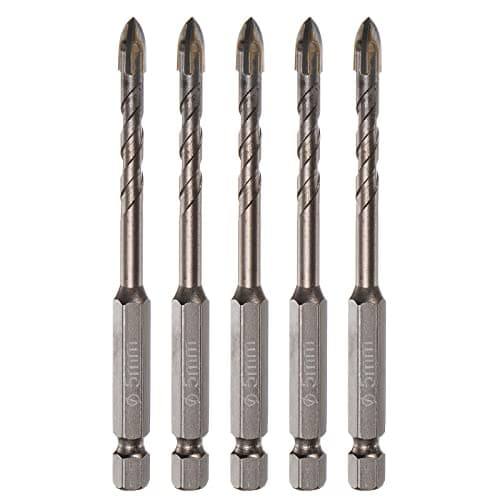 Image of sourcing map 5pcs Titanium Coated Masonry Drill Bit, 5mm Concrete Drill Bits Ceramic Tile Drill Bit with 1/4" Hex Shank for Ceramic Tile Marble Mirror Glass Concrete Brick Plastic Wood