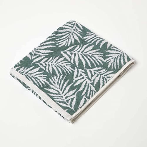 Image of HOMESCAPES Floral Pattern Green Hand Towel 100% Cotton Super-Absorbent & Soft 500 GSM Small Guest Towel with Tropical Leaf Design