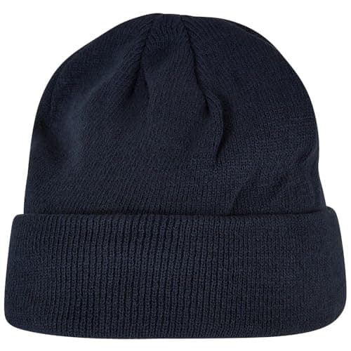Image of Build Your Brand Unisex Heavy Knit Beanie, Unisex Knitted Hat with Wide Band, Navy, One Size