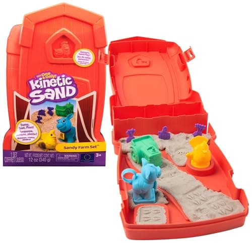 Image of Kinetic Sand, Sandy Farm Set with 340g Play Sand, 6 Tools and Moulds, Reusable Barn Storage Case, Toddler Toys, Kids’ Toys for Girls and Boys Aged 3 and up
