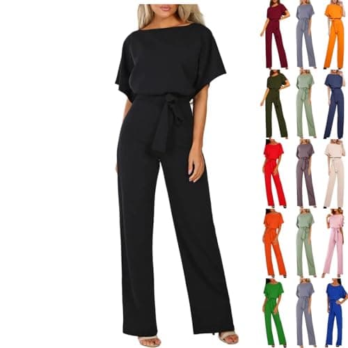 Image of Playsuit One Shoulder Flowy Ladies Jumpsuits Ruffle Loose Fit Ladies Overalls Plain Elegant Beach Romper Women Loose Fit Baggy Dungarees for Women UK Short Sleeve