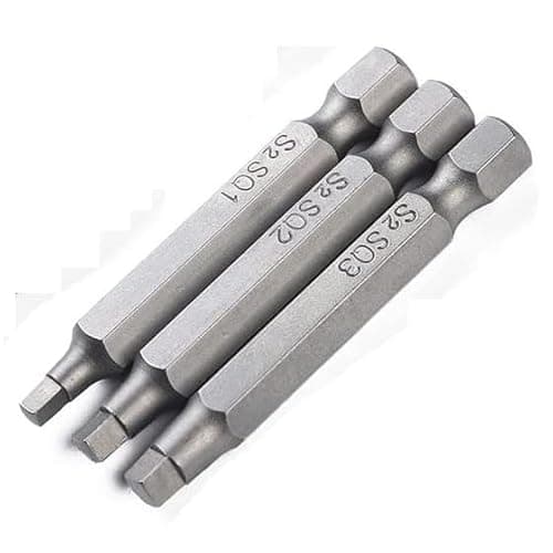 Image of Fixinus 3 Pieces Square Screwdriver Bits, 1/4 inch Hex Shank S2 Steel Square SQ1 SQ2 SQ3 Drill Bits Magnetic Screwdriver Bit Set, 50mm Length