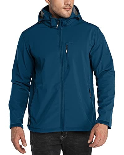 Image of 33,000ft Men's Softshell Waterproof Jackets Fleece Lining Outdoor Windproof Windbreaker Coats with Multi Pockets Removeable Hood Classic Blue XL