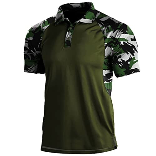 Image of Mens Camouflage Outdoor Polo Shirt Short Sleeves Military Tactical Golf T-Shirts Athletic Moisture Wicking Casual Tees(White,X-Large)