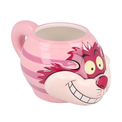 Image of Elbenwald 3D Design Mug for Alice in Wonderland Fans - Cheshire Cat Design - 10 x 9 x 16 cm - 500 ml - Ceramic - Pink