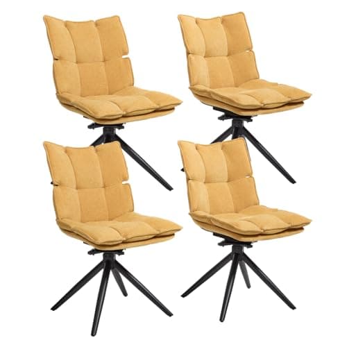Image of Ya-Home Swivel Dining Chairs Set of 4 Modern Comfy Padded Kitchen Accent Chairs with Metal Legs for Dining Room/Restaurant Chenille Fabric, Yellow