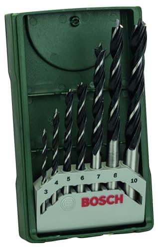 Image of Bosch 7pc. Mini-X-Line Brad Point Wood Drill Bit Set (for Soft- and Hardwood, Ø 3-10 mm, Accessories Drill Driver and Drill Stand)