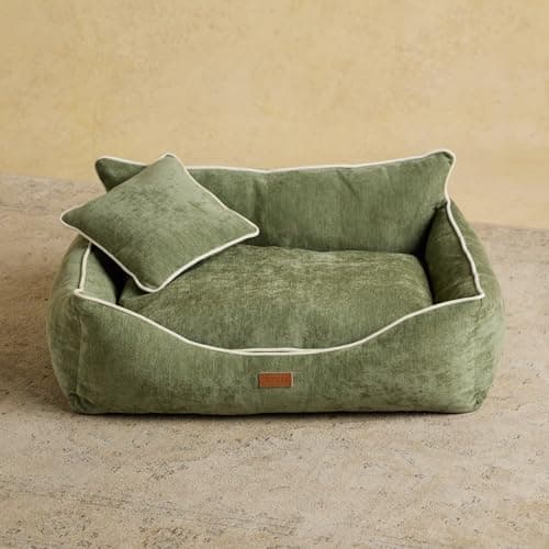 Image of Rosewood x Joules Apple Snuggler Sofa for Dogs – Luxury Chenille Pet Bed with Raised Sides, Washable Cover & Matching Cushion – Stylish Green Sofa Bed for Small to Medium Dogs