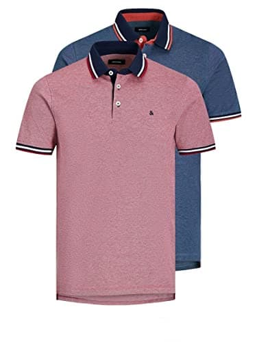 Image of Jack & Jones Men's Jjepaulos Polo Ss 2pk Mp Polo Shirt, Rio Red, XXL