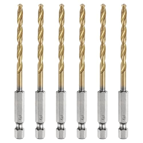 Image of sourcing map 6pcs 1/4" Hex Shank Twist Drill Bits 4mm Titanium Coated High Speed Steel Quick Change Hex Drilling Bit Jobber Drill Bits for Wood Plastic Metal, Gold
