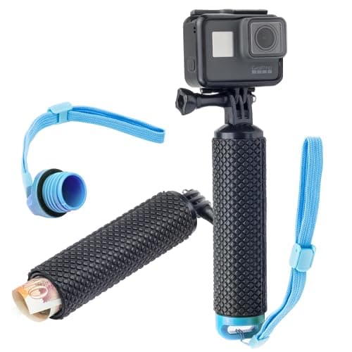 Image of Digicharge Floating Handle Grip Mount with Hand Strap for Action Cam GoPro Lit Hero Hero13 13 Hero12 12 Max 2/ DJI Osmo Action 5/11 Mini 10 Max 9 Akaso Float, Waterproof Internal Storage, Blue