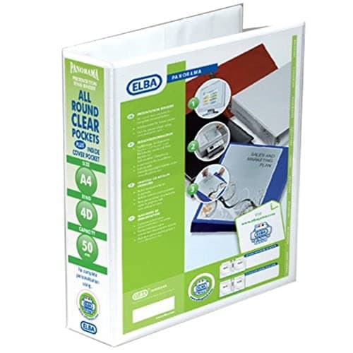Image of Elba Panorama Presentation Binder PVC 3 Cover Pockets 4 D-Ring 50mm A4 White Ref 128907 [Pack of 10]