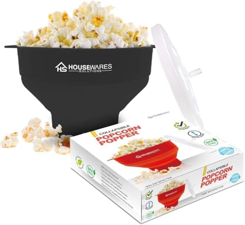 Image of Collapsible Silicone Microwave Hot Air Popcorn Popper Bowl With Lid and Handles (Black)