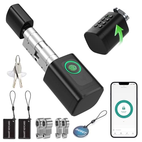 Image of TECKZOON Fingerprint Smart Lock, Electronic Door Handle for Aluminum Swing Wooden Front Doors, Adjustable Cylinder 60–90 mm, Unlock via Fingerprint, Passcode, RFID, Tuya App, Bluetooth & Key