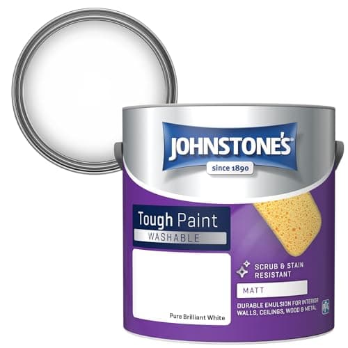Image of Johnstone's - Washable Paint - Pure Brilliant White - Matt Finish - Emulsion Paint - Highly Durable - Stain Resistant - Non Toxic & Low Odour - 12m2 Coverage per Litre - 2.5L